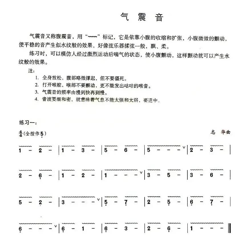 葫芦丝技巧练习之六：气震音练习