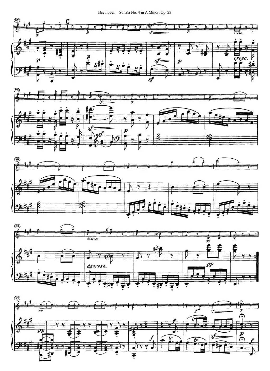 Violin Sonata No.4 in A Minor Op.23（小提琴+钢琴伴奏）