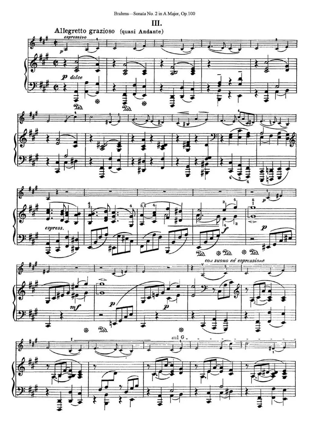Violin Sonata No.2 in A Major Op.100（小提琴+钢琴伴奏）