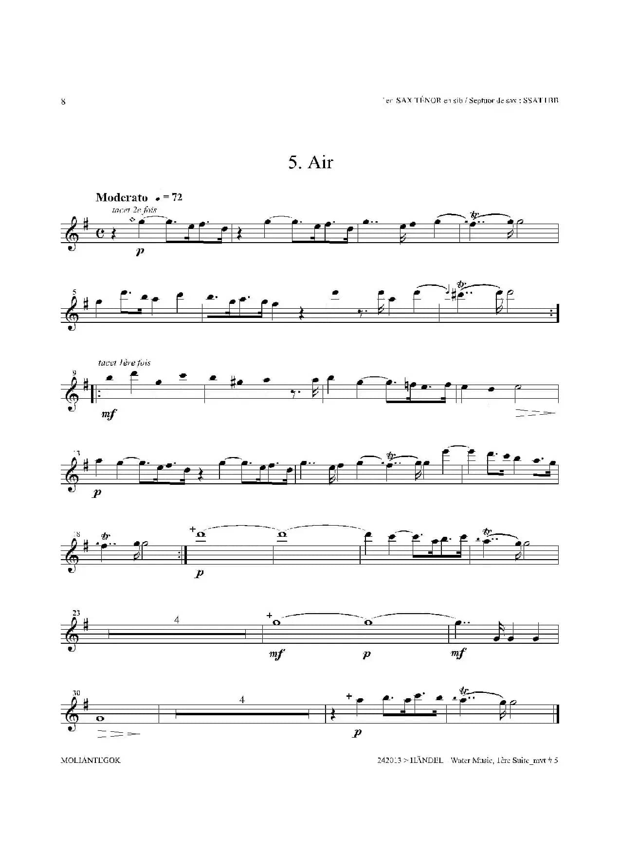 Water Music（HWV.348 No.1）（第一次中音萨克斯）
