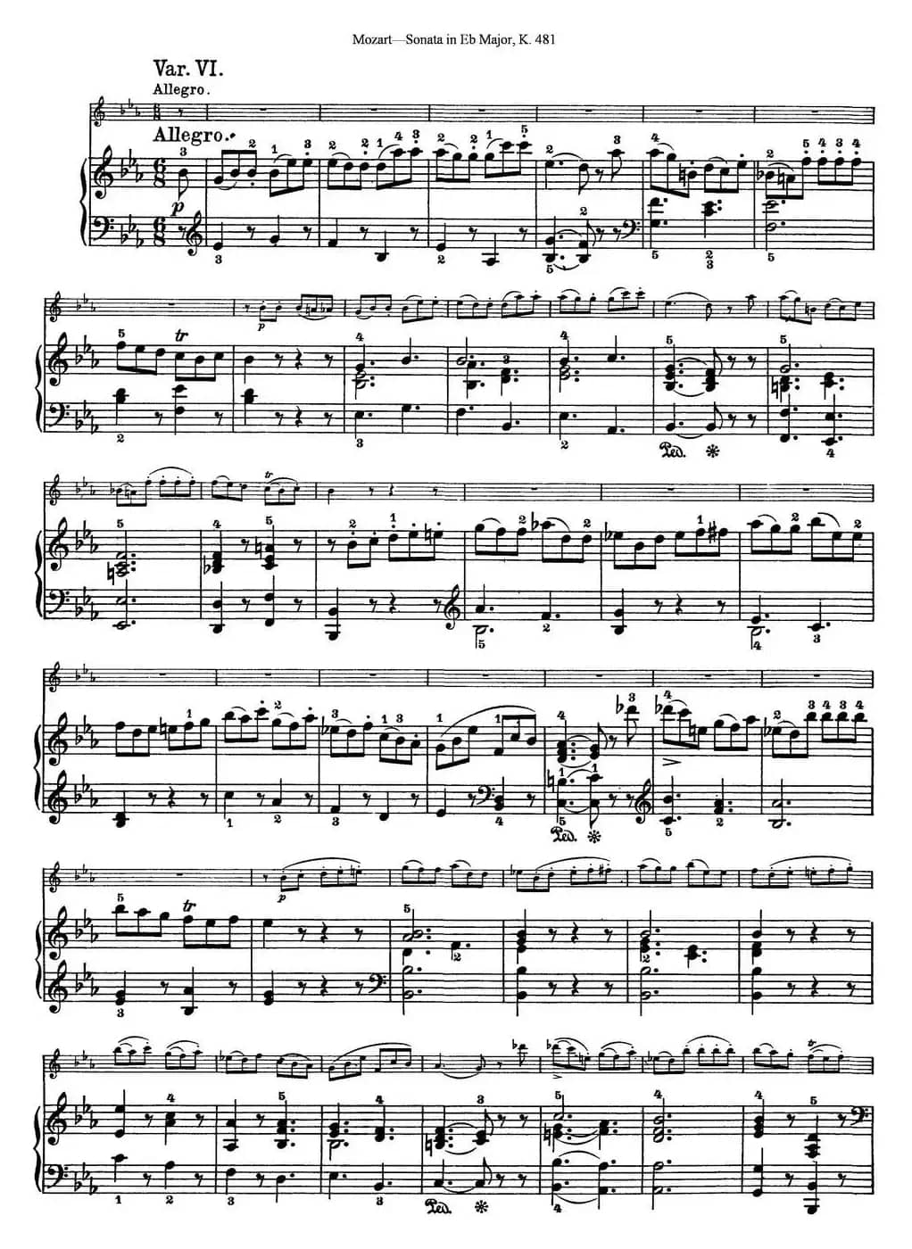 Violin Sonata in Eb Major K.481（小提琴+钢琴伴奏）