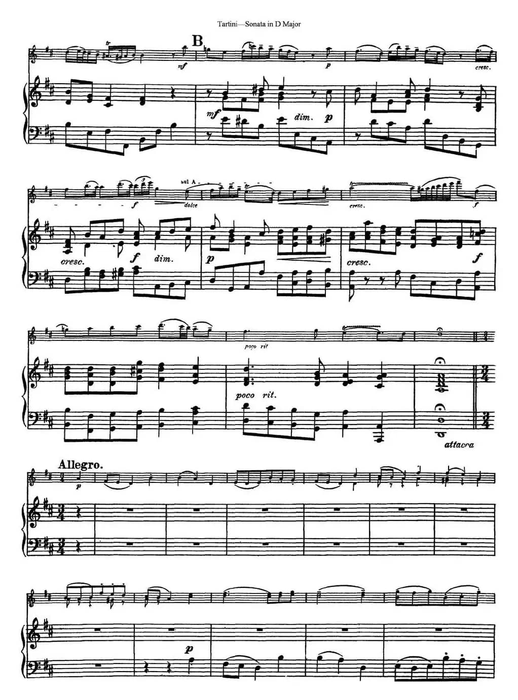 Violin Sonata in D Major（小提琴+钢琴伴奏）