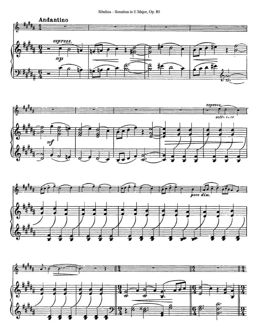 Violin Sonatina in E Major Op.80（小提琴+钢琴伴奏）