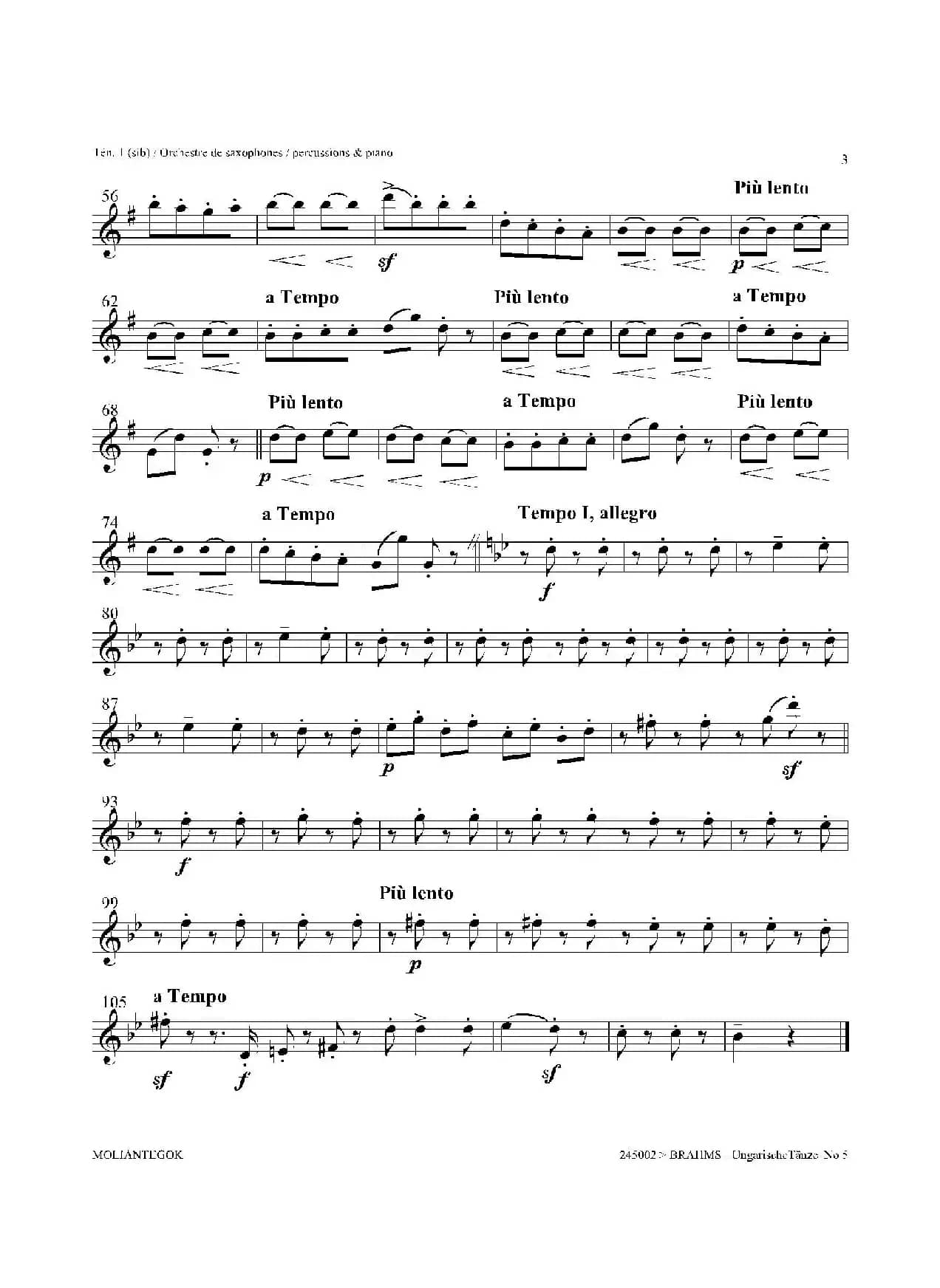 Ungarische Tnze No 5（十五重奏​Ten.1-2-3​分谱）