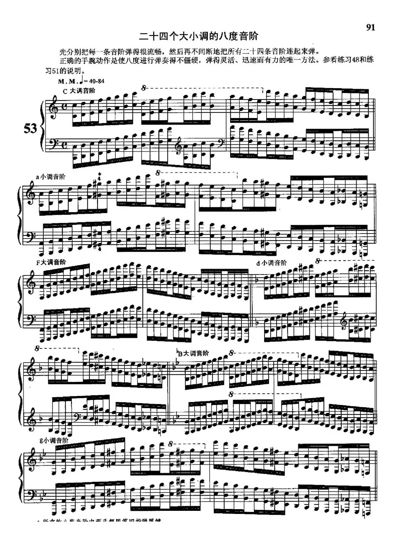 哈农钢琴练指法（第三部分·53 二十四个大小调的八度音阶）