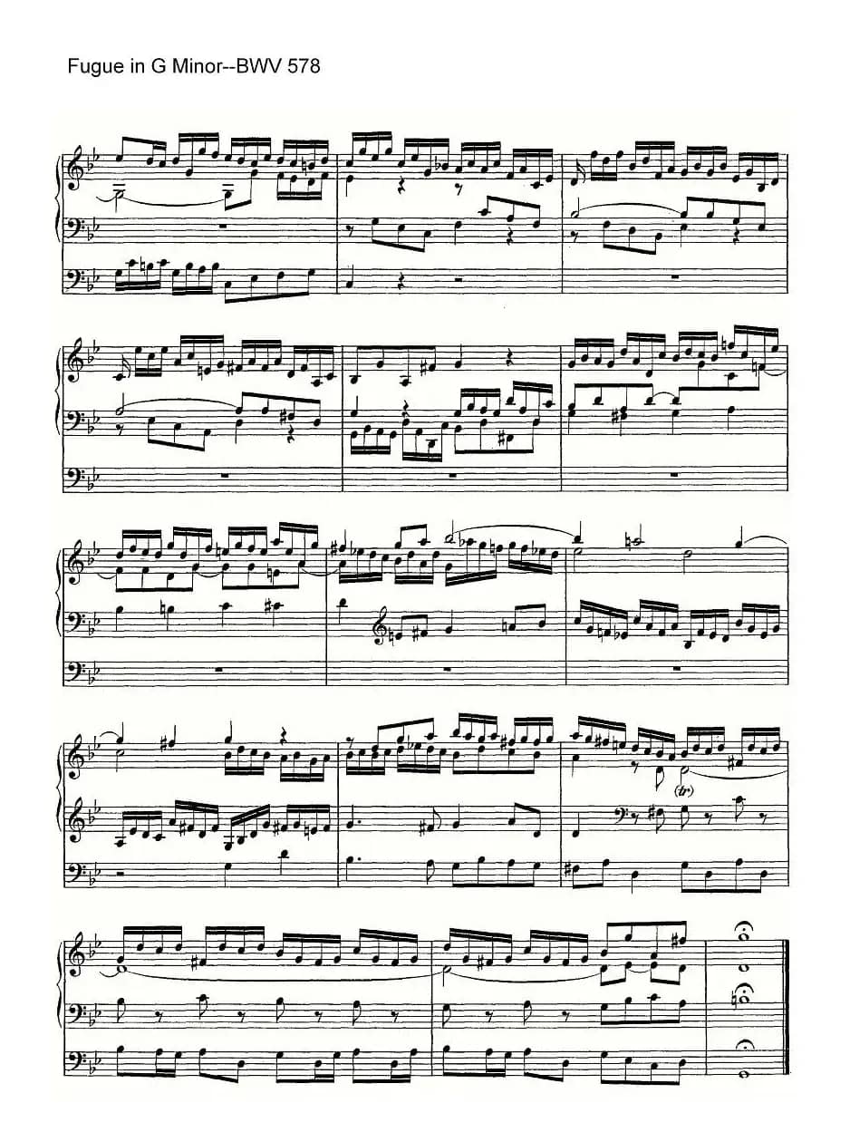 Fugue in G Minor--BWV 578(管风琴谱)