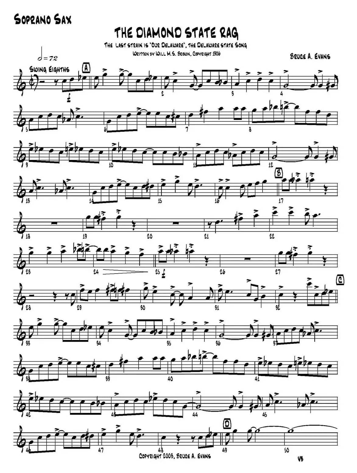 THE DIAMOND STATE RAG（四重奏·高音萨克斯分谱）