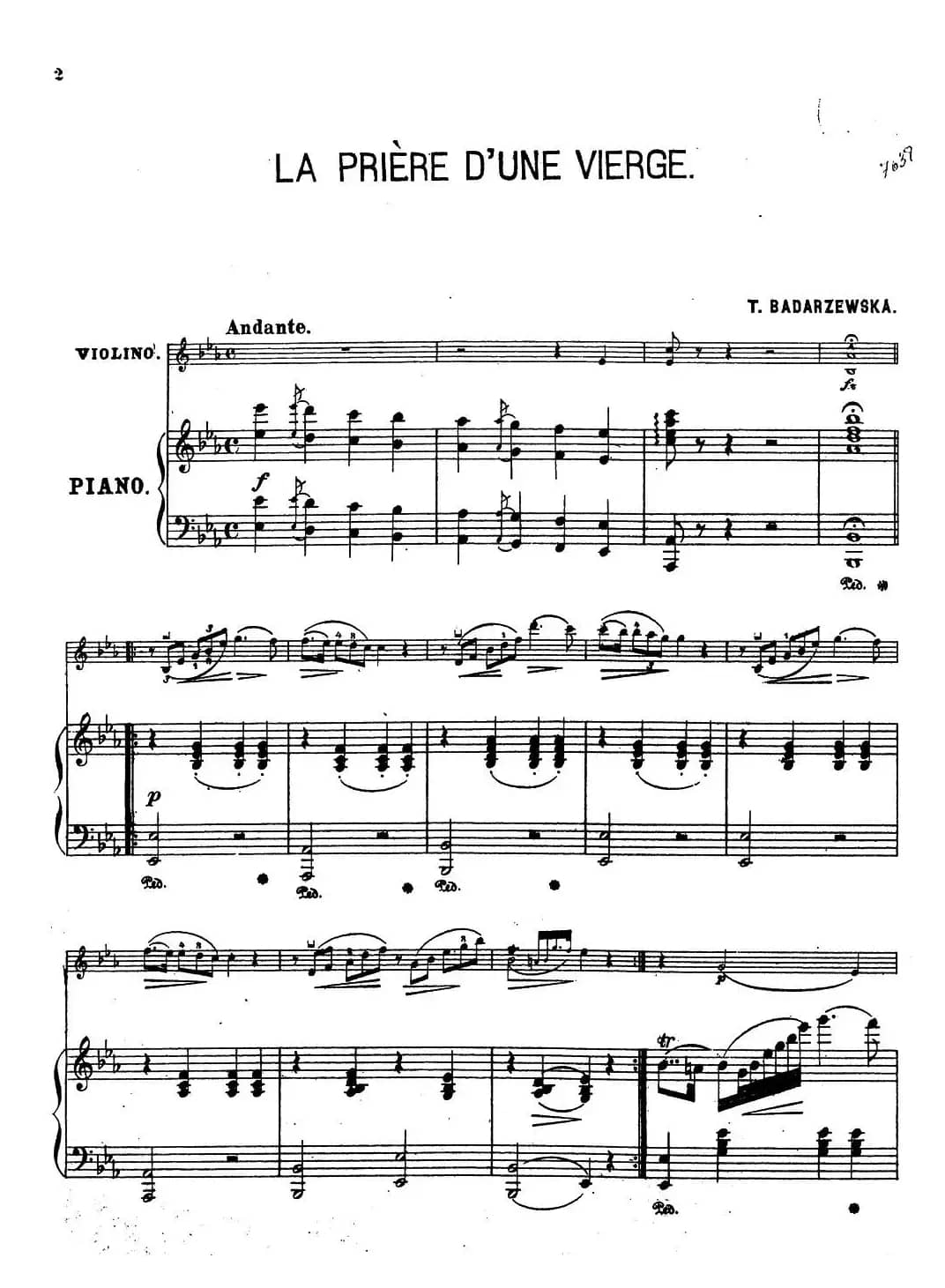 LA PRIERE D'UNE VIERGE（少女的祈祷）（小提琴+钢琴伴奏）