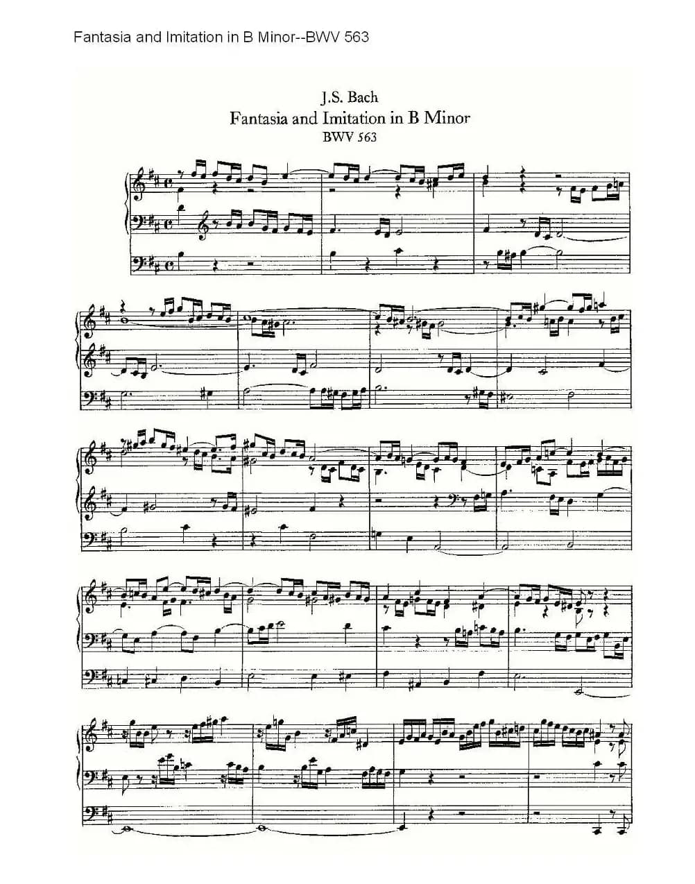 Fantasia and Imitation in B Minor--BWV 563 (管风琴谱)