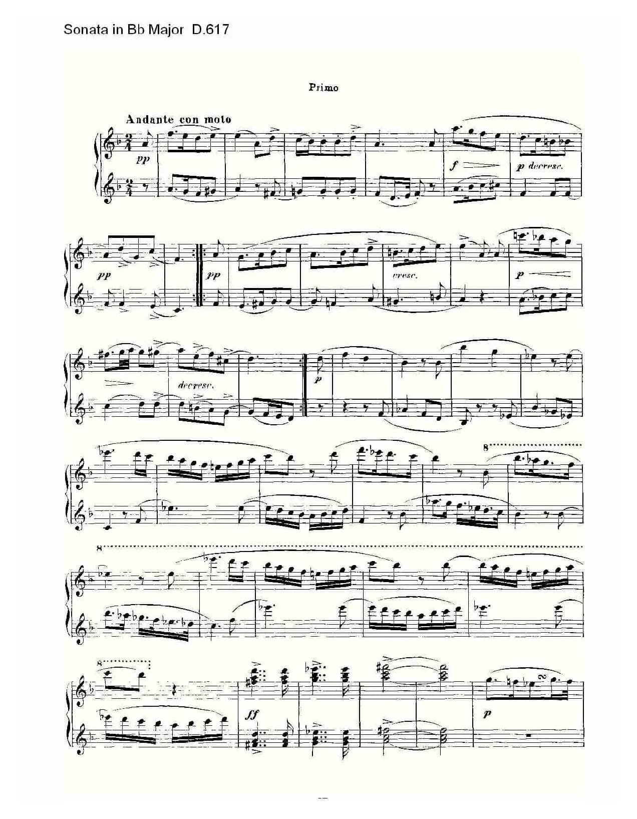 Sonata in Bb Major D.617(Bb大调奏鸣曲 D.617)