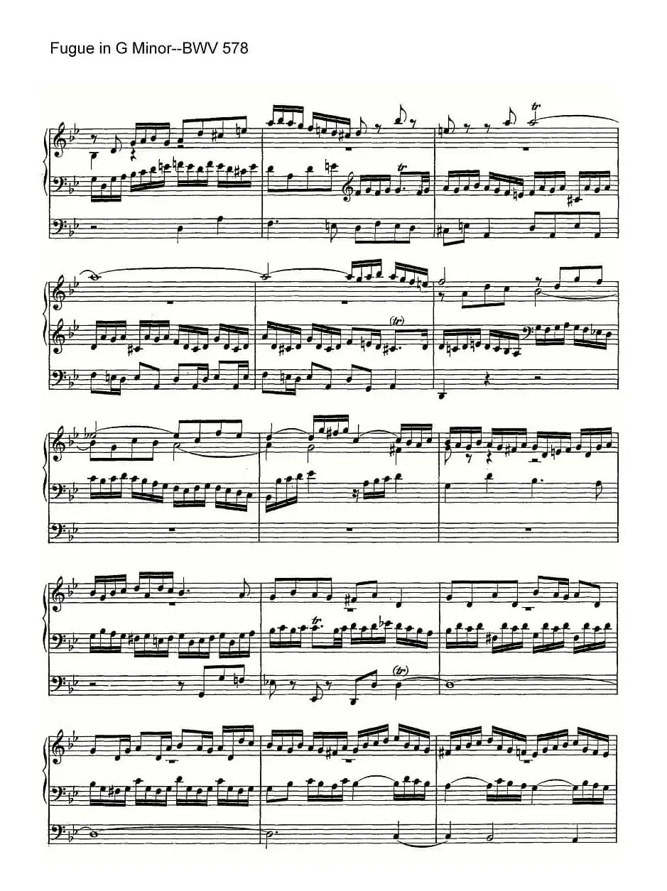 Fugue in G Minor--BWV 578(管风琴谱)