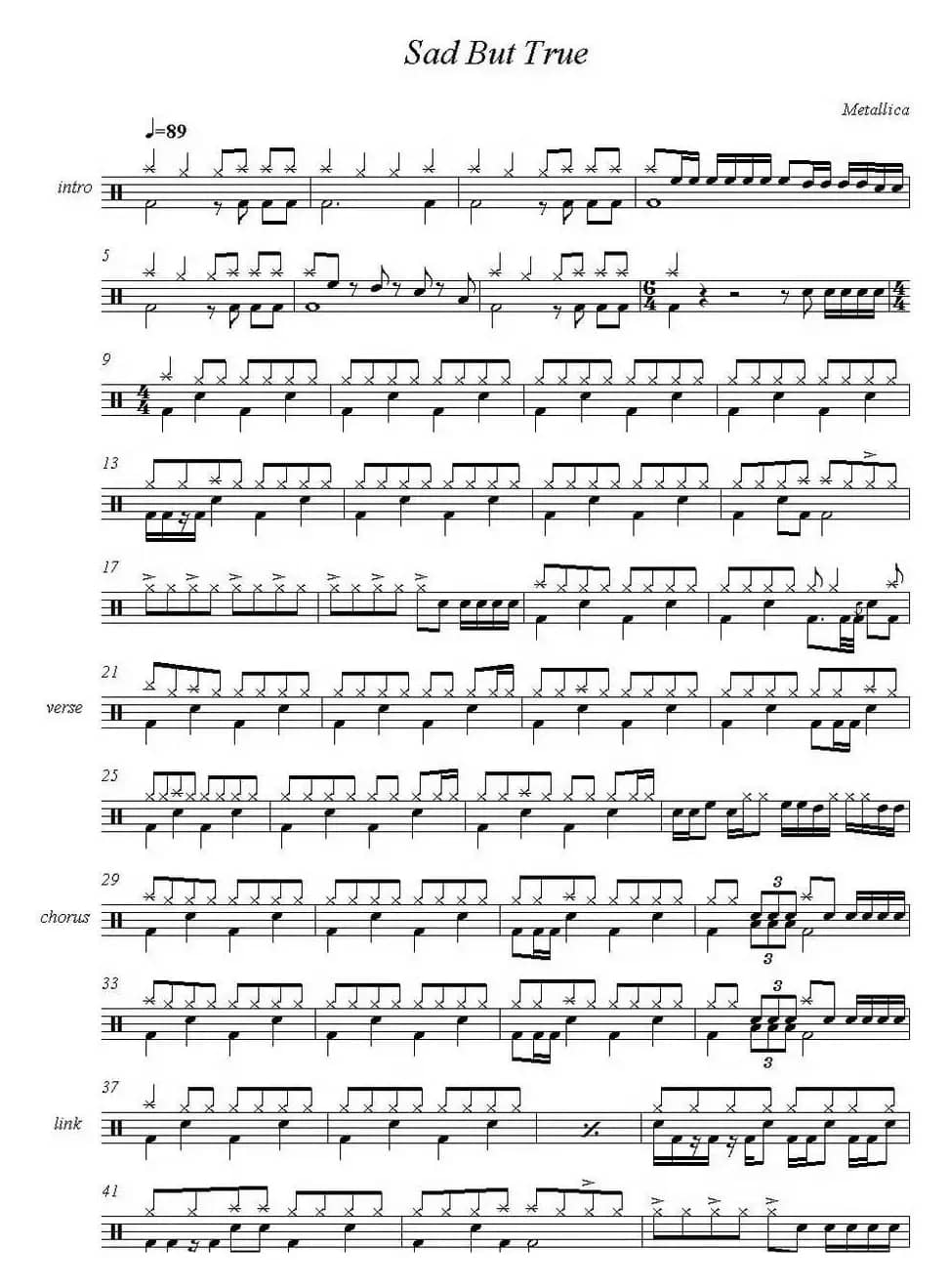 爵士鼓谱：Metallica - Sad But True