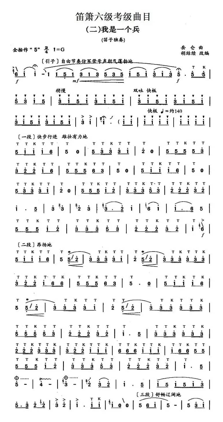 笛箫六级考级曲目：我是一个兵