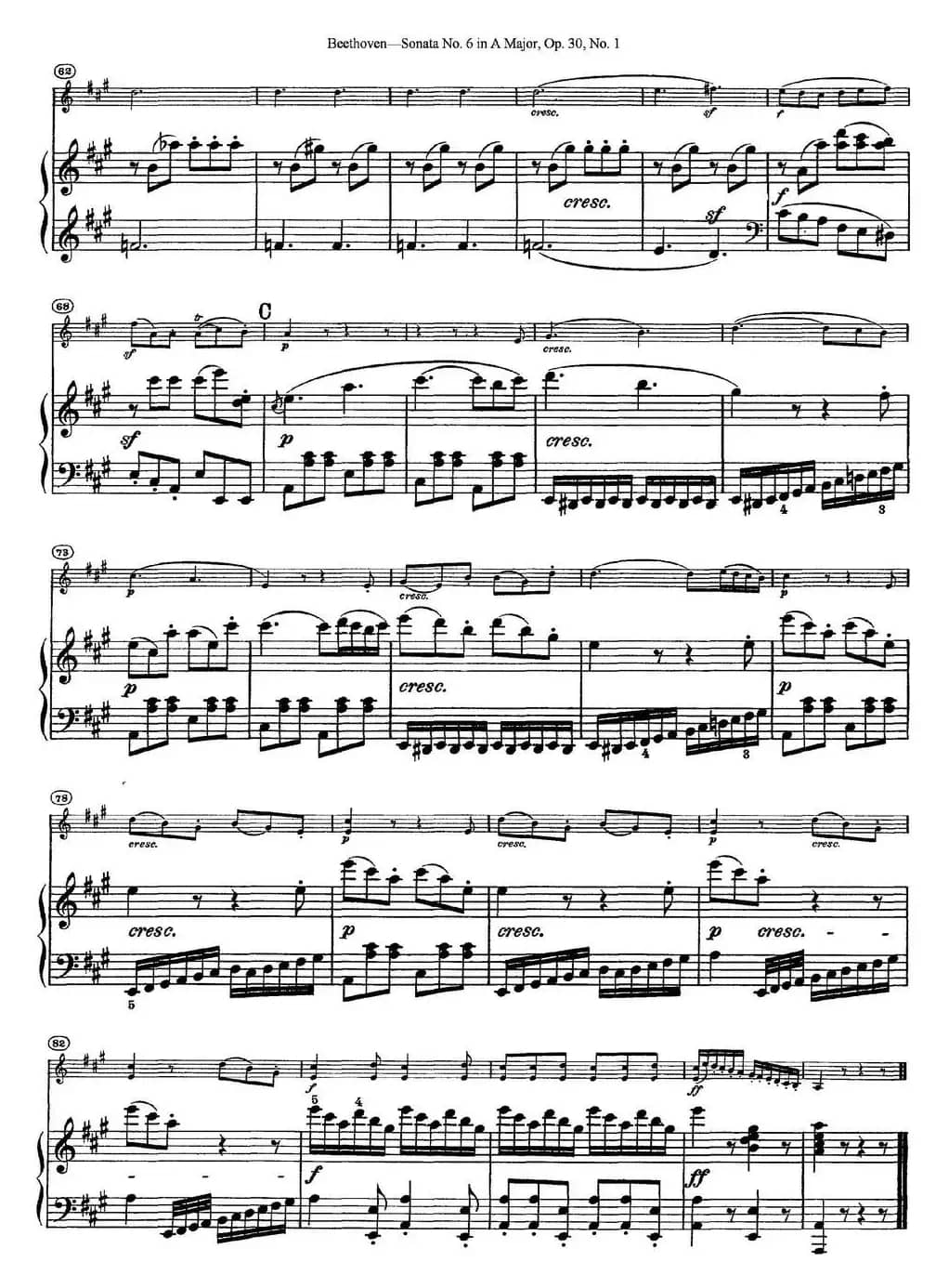 Violin Sonata No.6 in A Major Op.30 No.1（小提琴+钢琴伴奏）