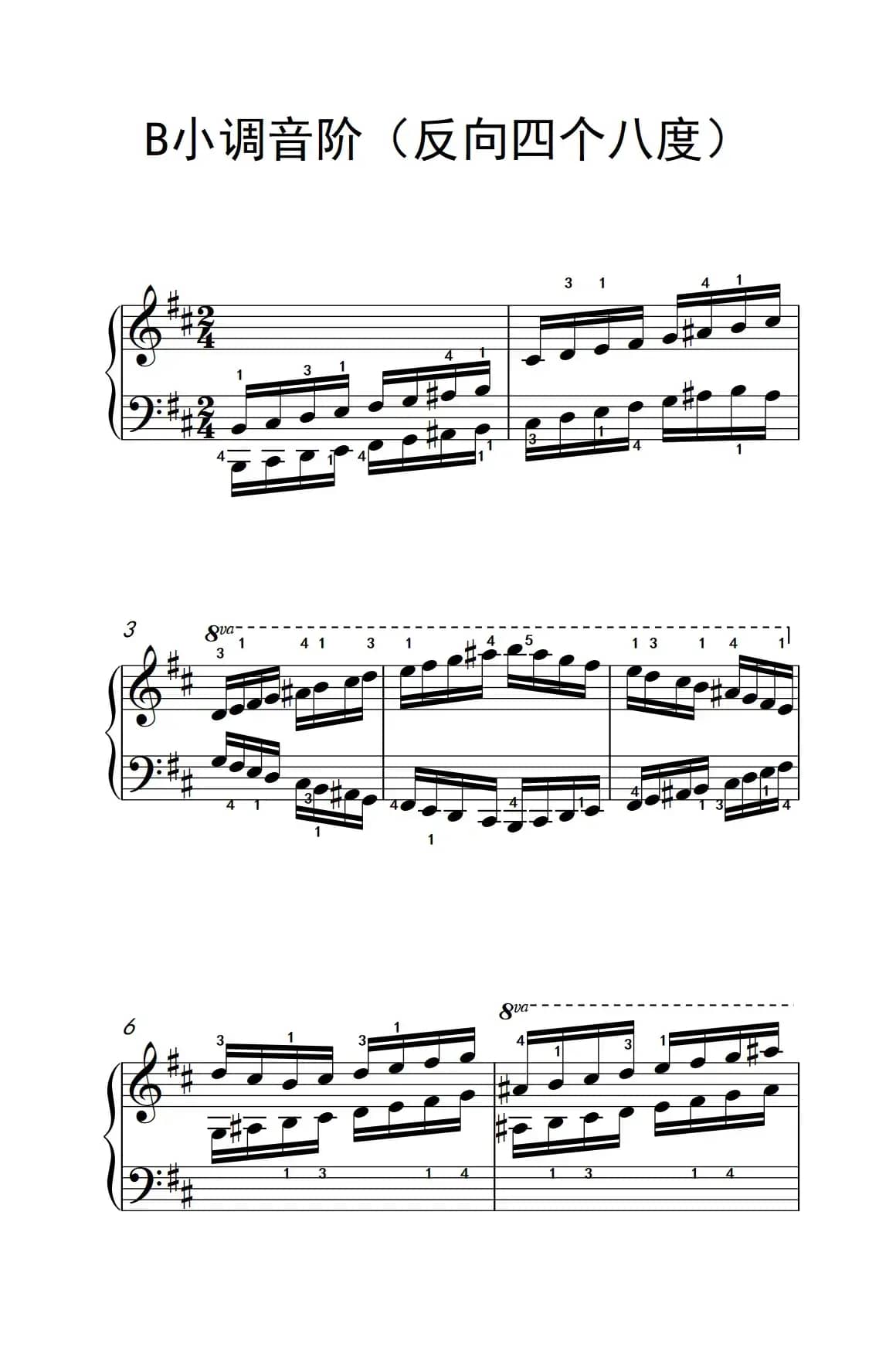 B小调音阶（反向四个八度）（儿童钢琴练习曲）