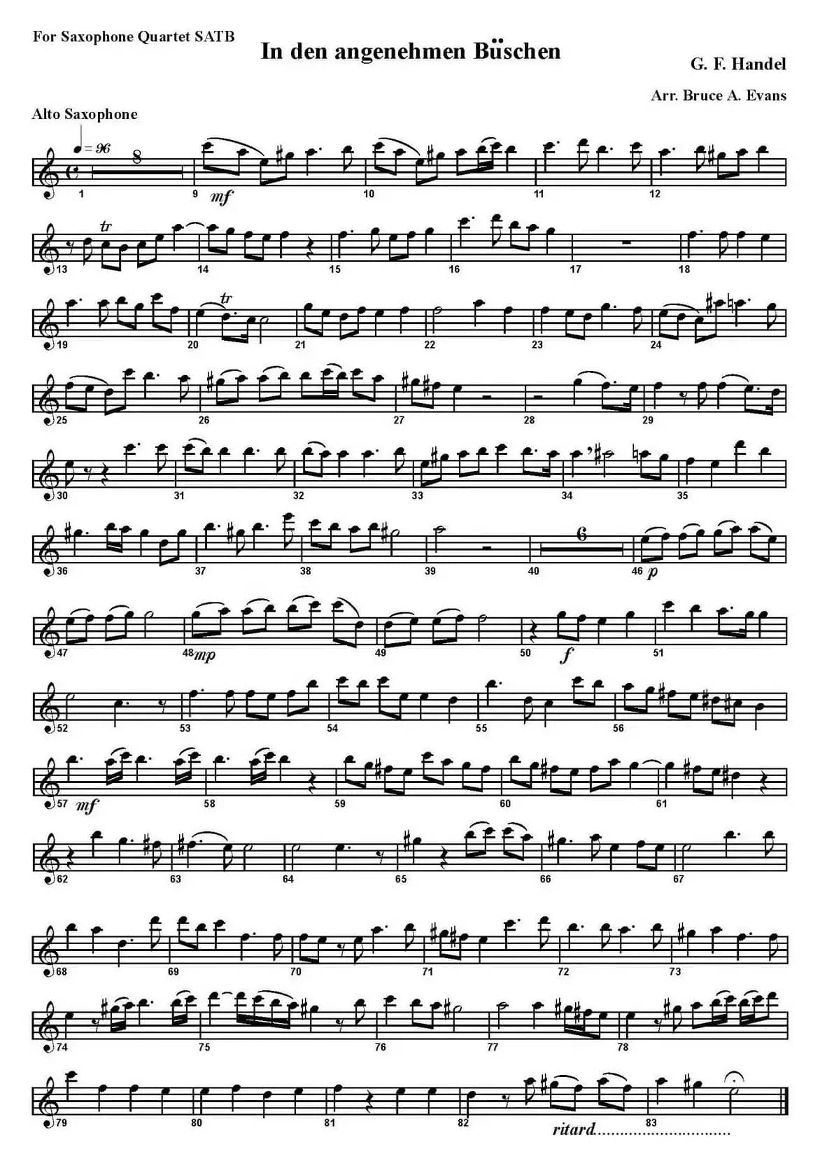 In den angenehmen Buschen（四重奏·中音萨克斯分谱）