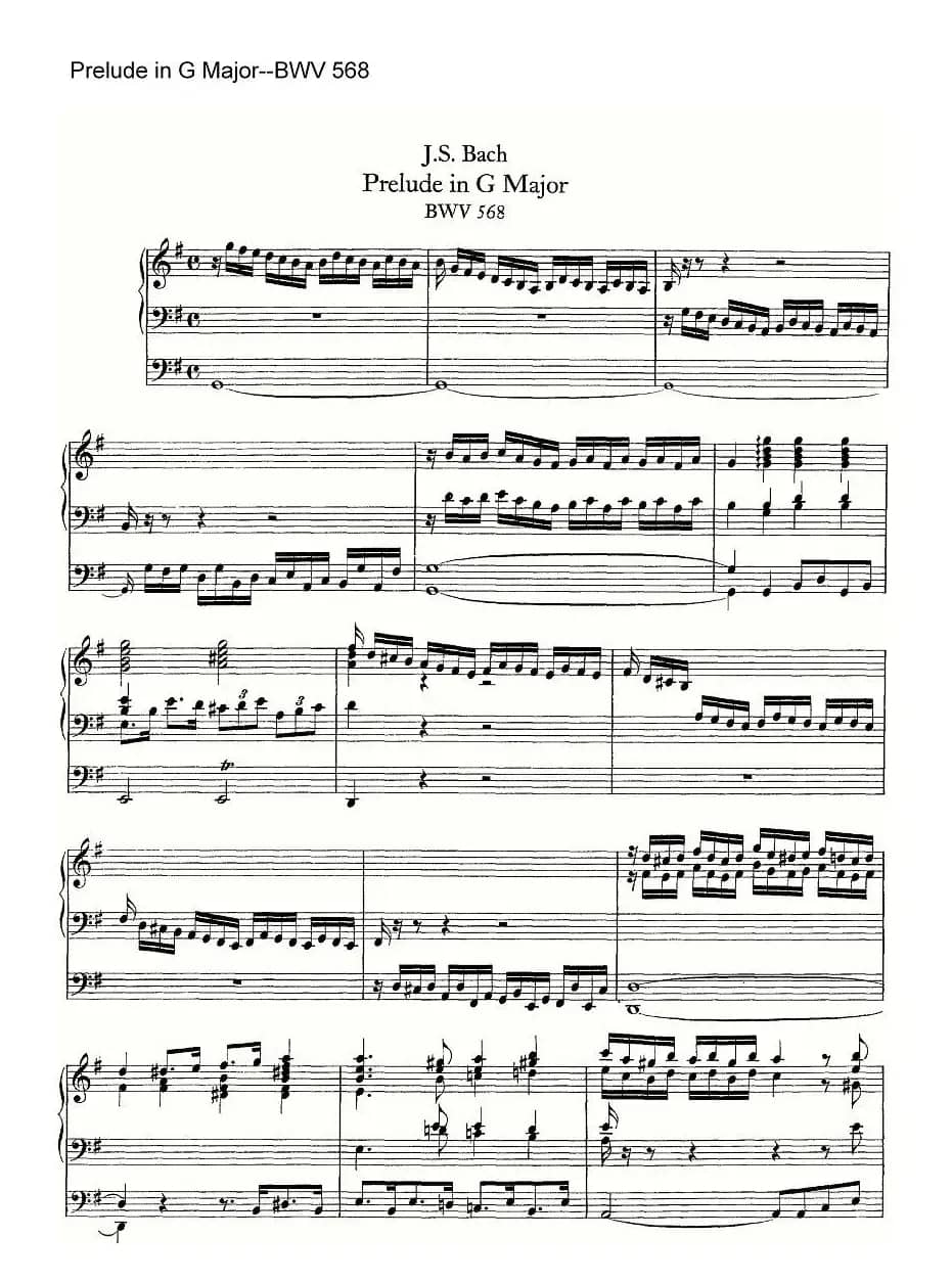 Prelude in G Major--BWV 568(管风琴谱)