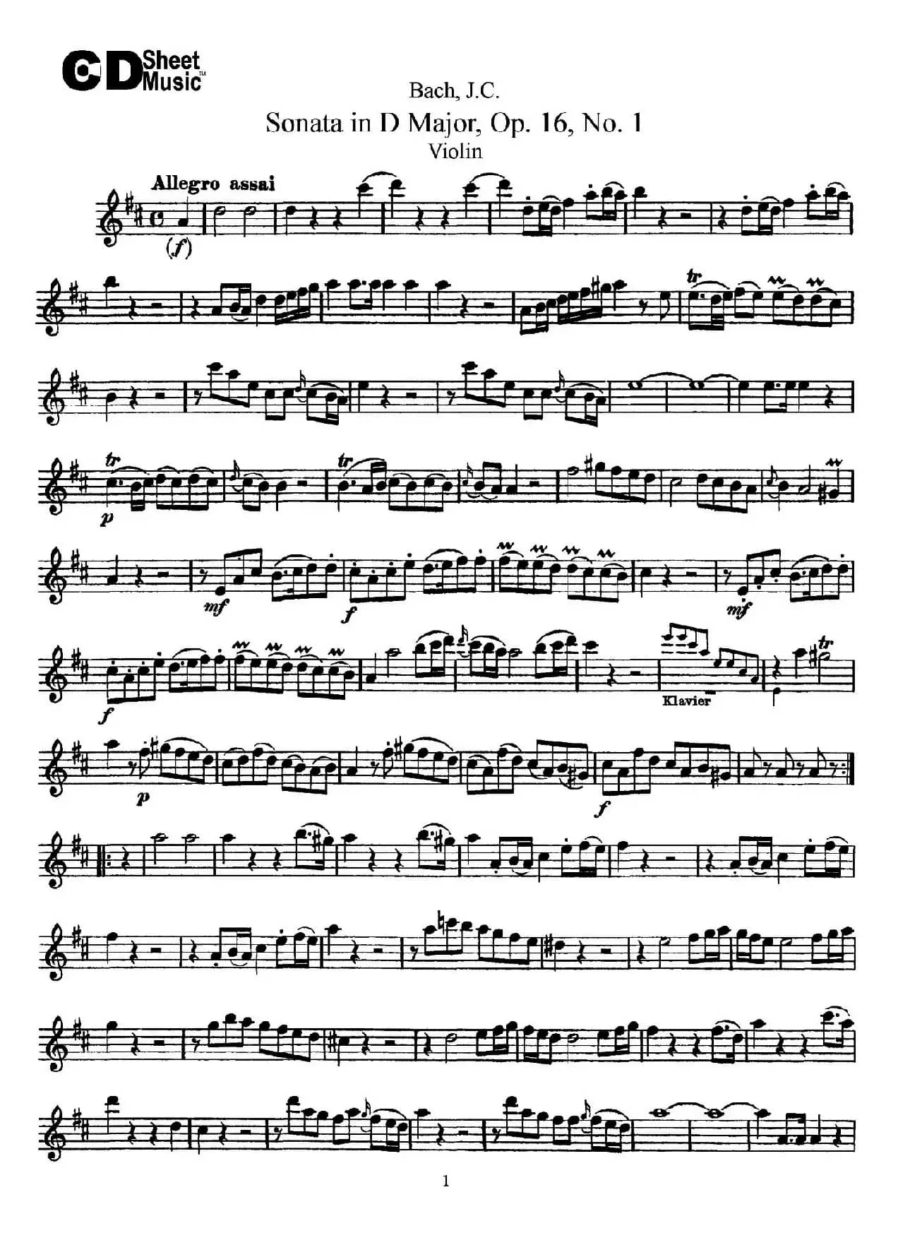 Sonata in D Major,Op.16 No.1