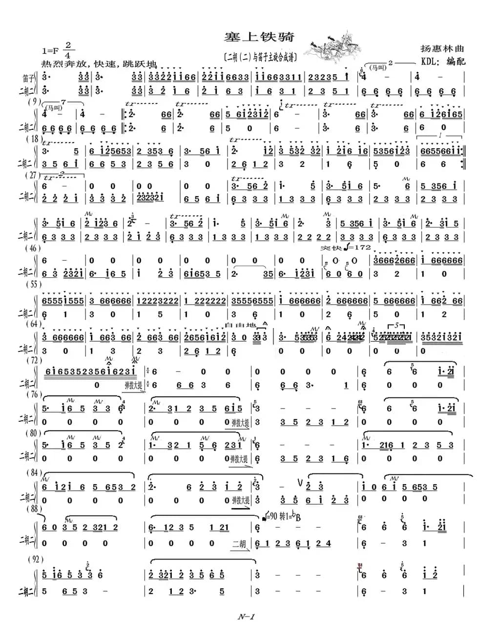 塞上铁骑（二胡与笛子主旋合成谱）