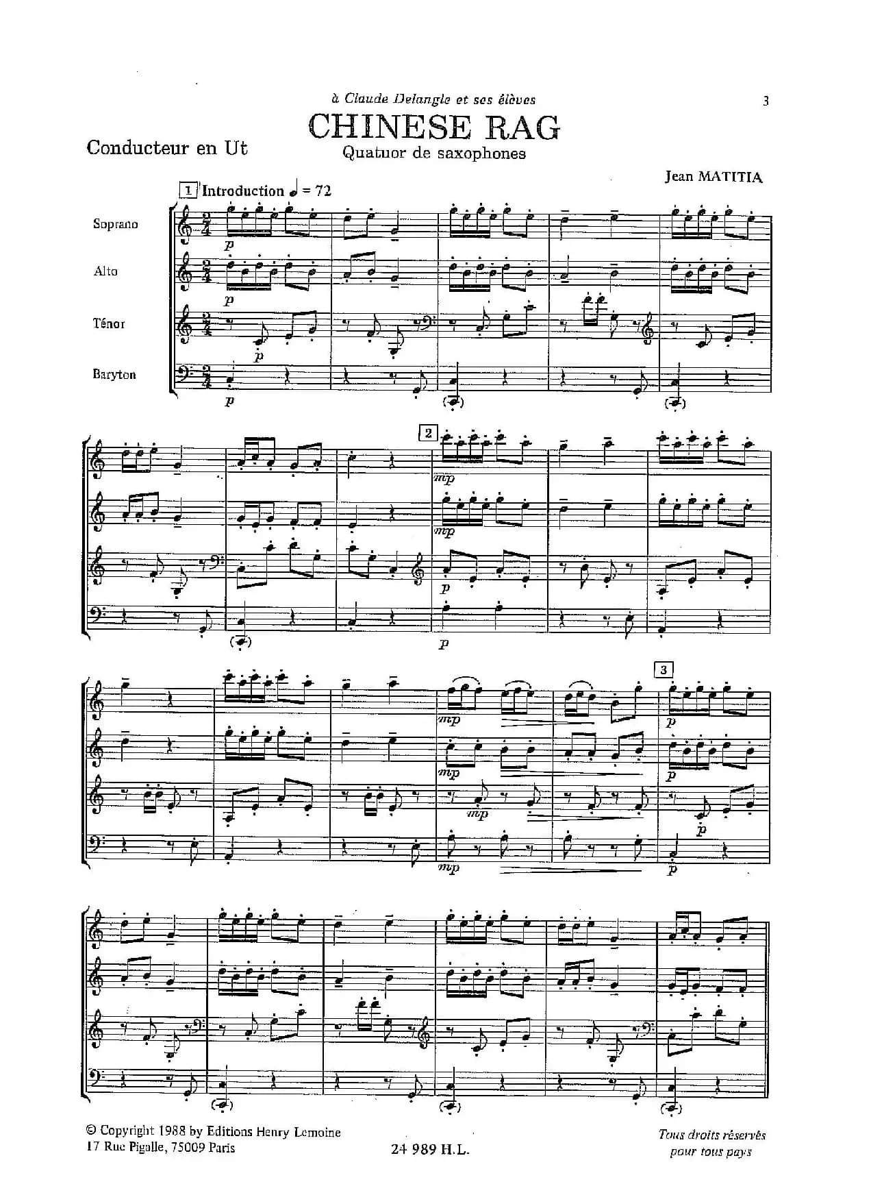 Chinese Rag （四重奏总谱+分谱）