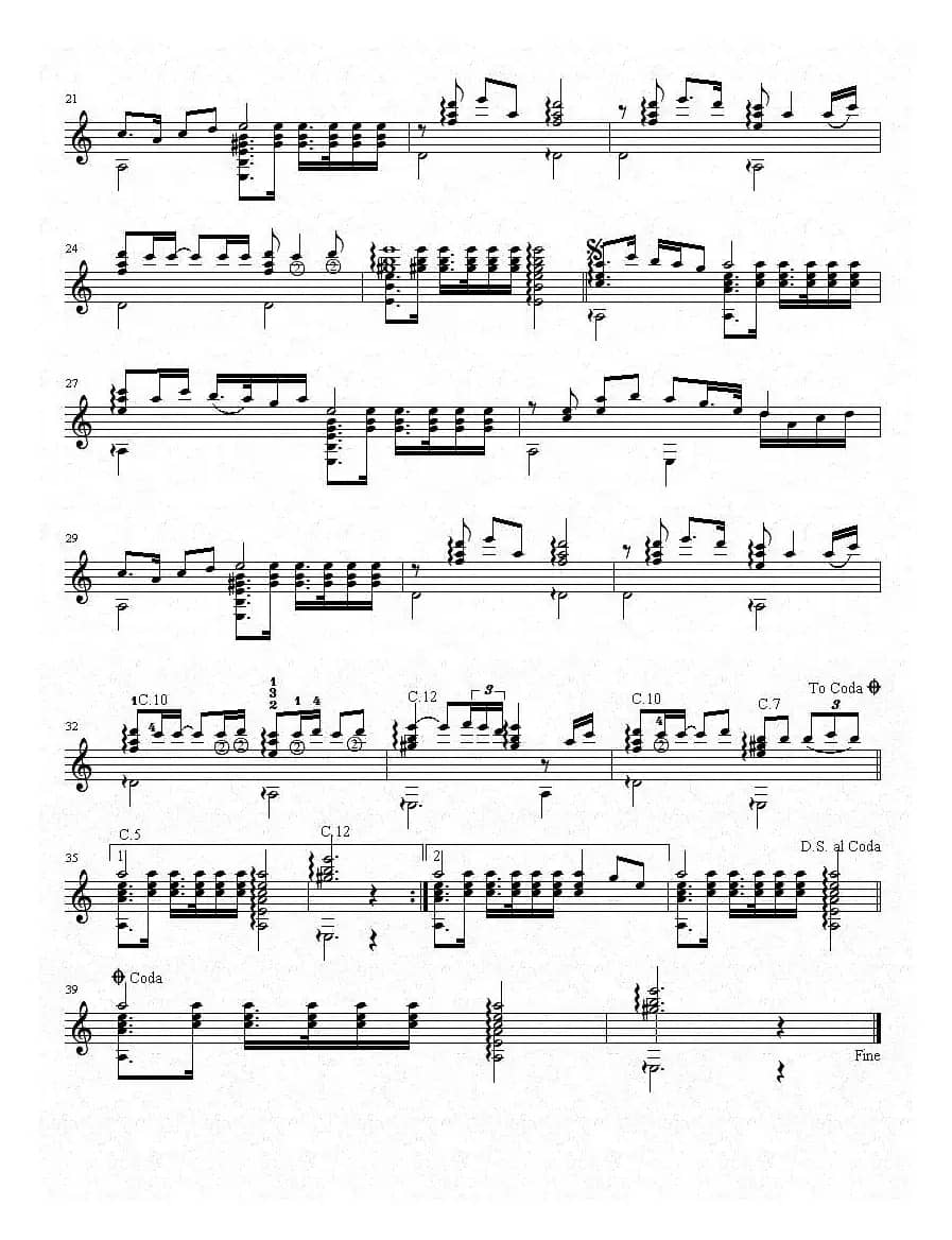 雨花石（胡力词曲 高飞改编、吉他独奏五线谱）