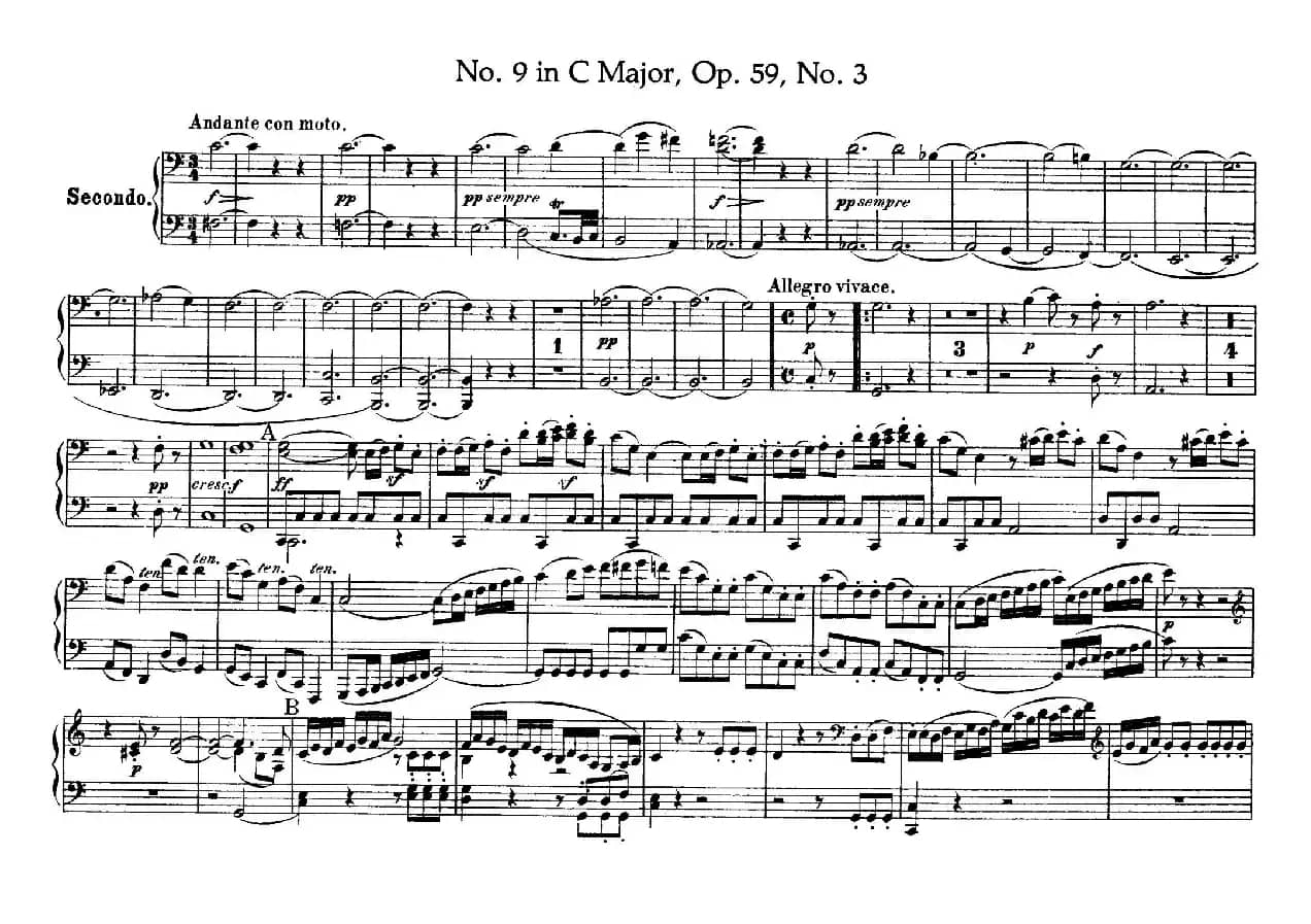 String Quartet No.9 in C Major Op.59-3 - 4 Hands（C大调第九弦乐四重奏·四手联弹）