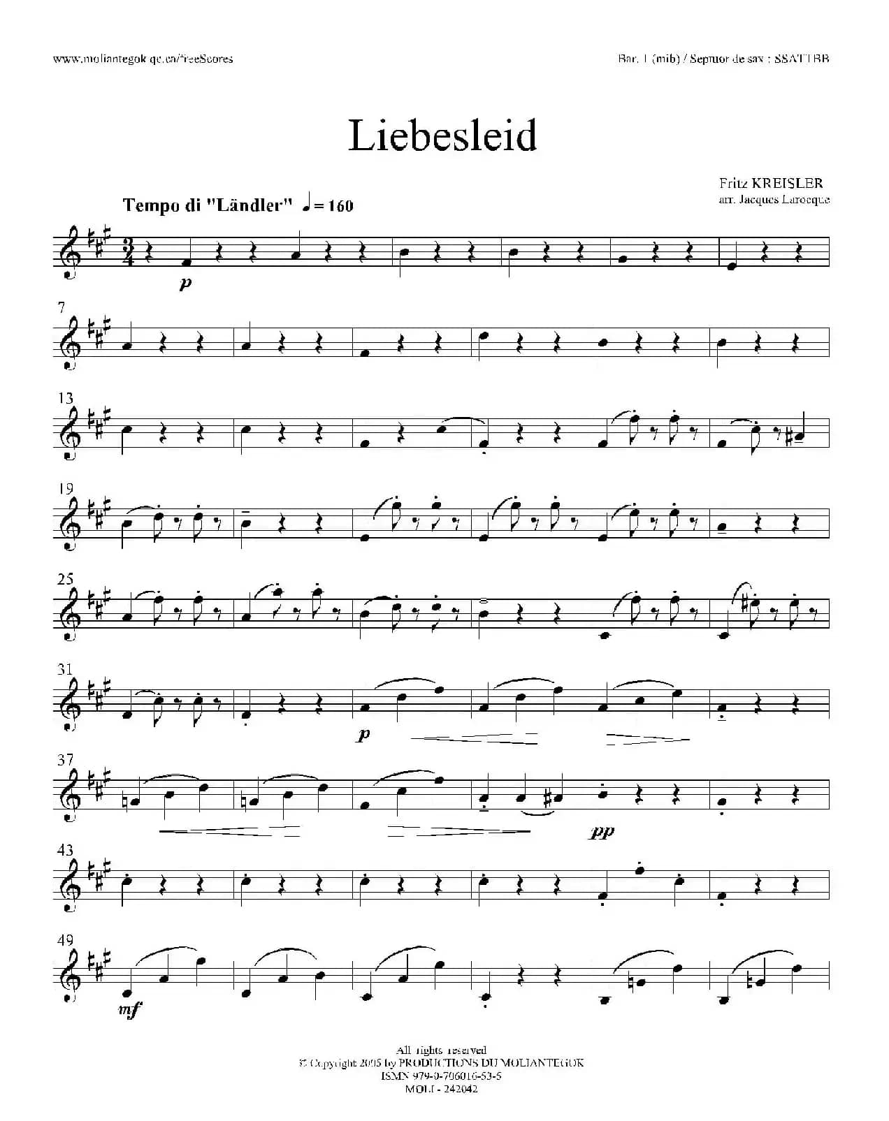 Liebesleid（四重奏、第1、2上低音萨克斯分谱）