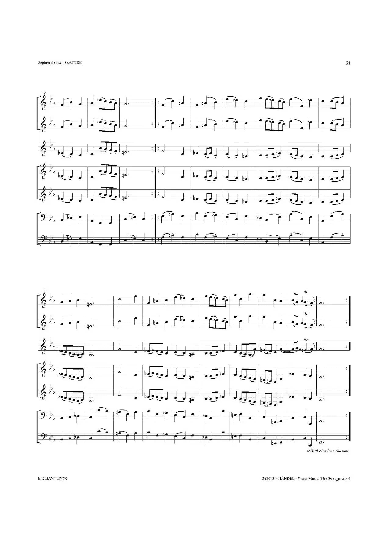 Water Music（HWV.348 No.1）（萨克斯合奏总谱）