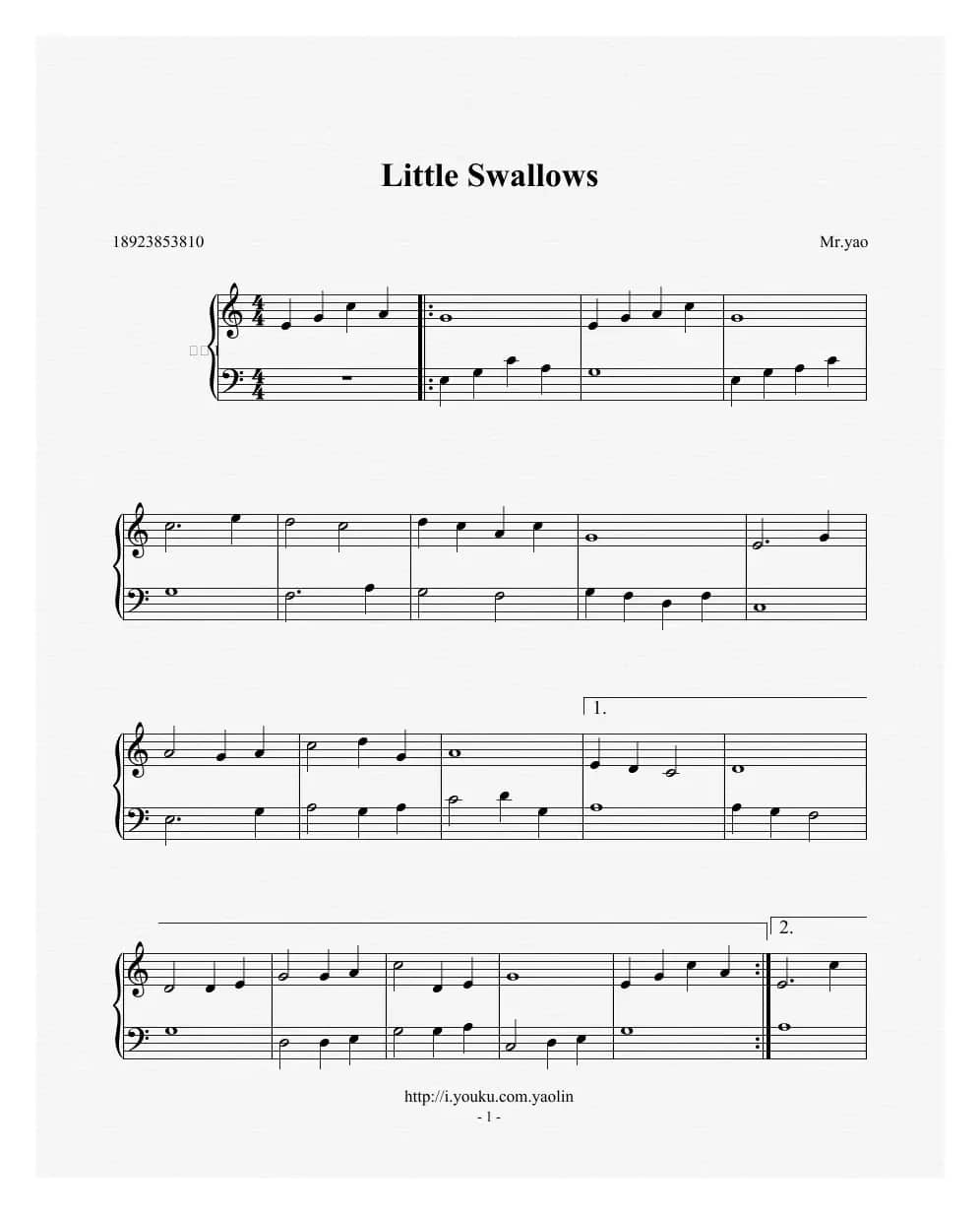 小燕子（简易钢琴曲、姚琳编配版）