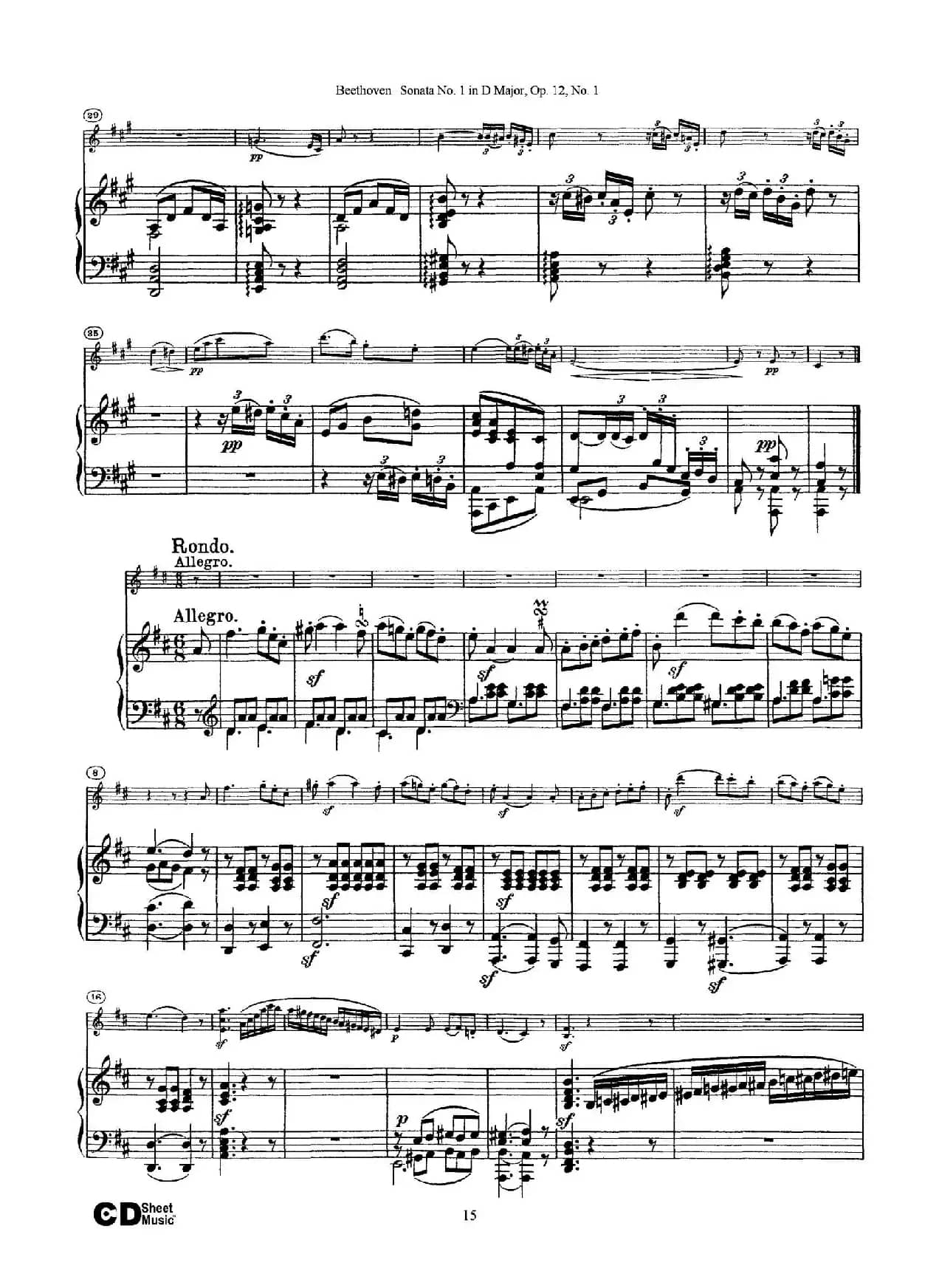 D大调第一小提琴奏鸣曲（Sonata No.1 in D Major Op.12,No.1）（小提琴+钢琴伴奏）