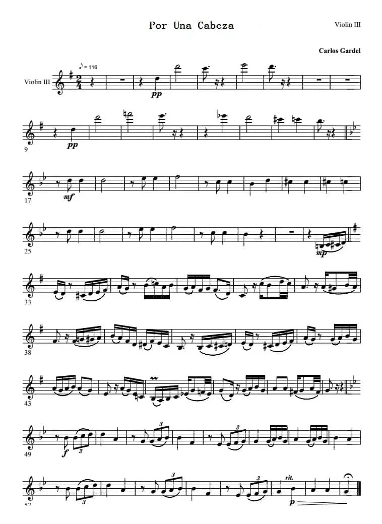 Por Una Cabeza 一步之遥（第三小提琴分谱）