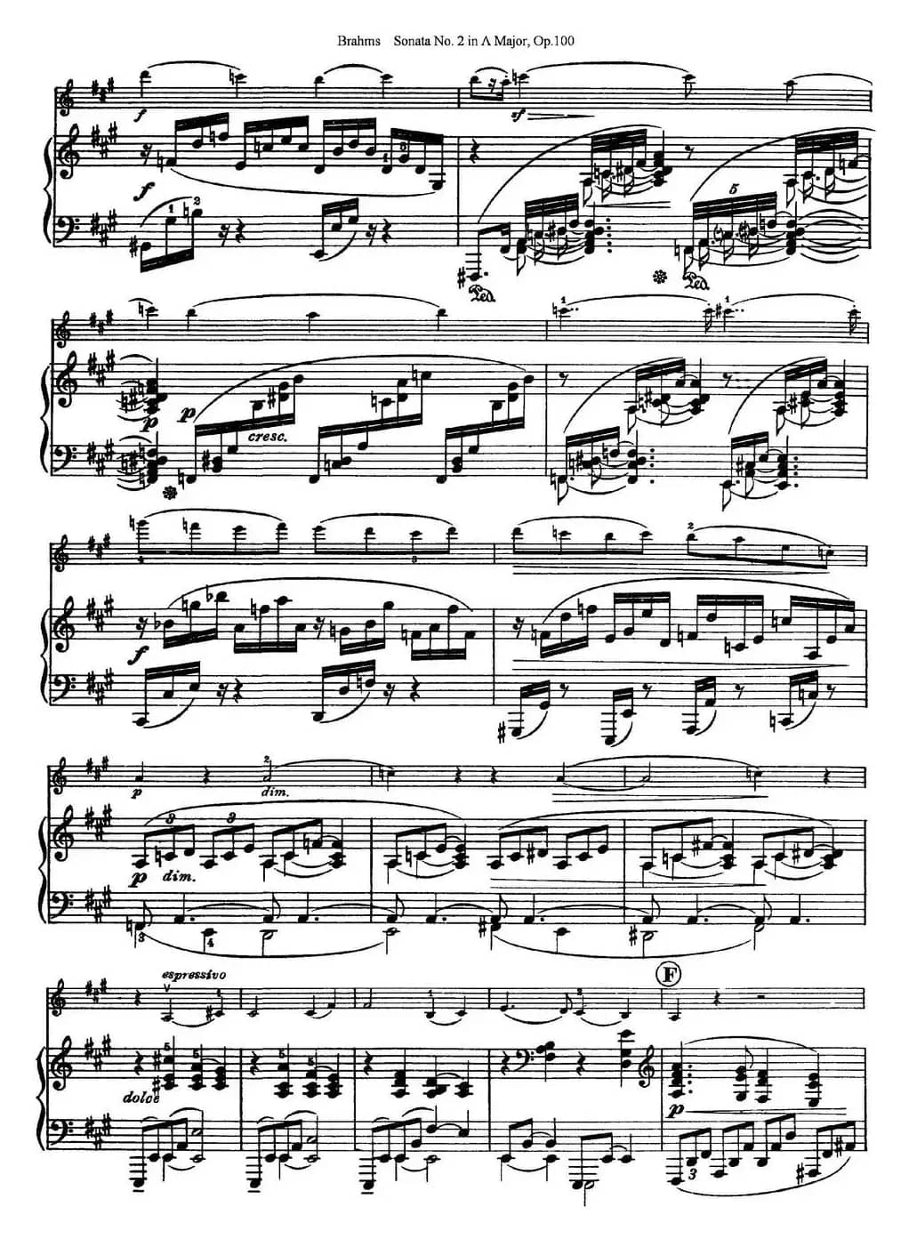 Violin Sonata No.2 in A Major Op.100（小提琴+钢琴伴奏）