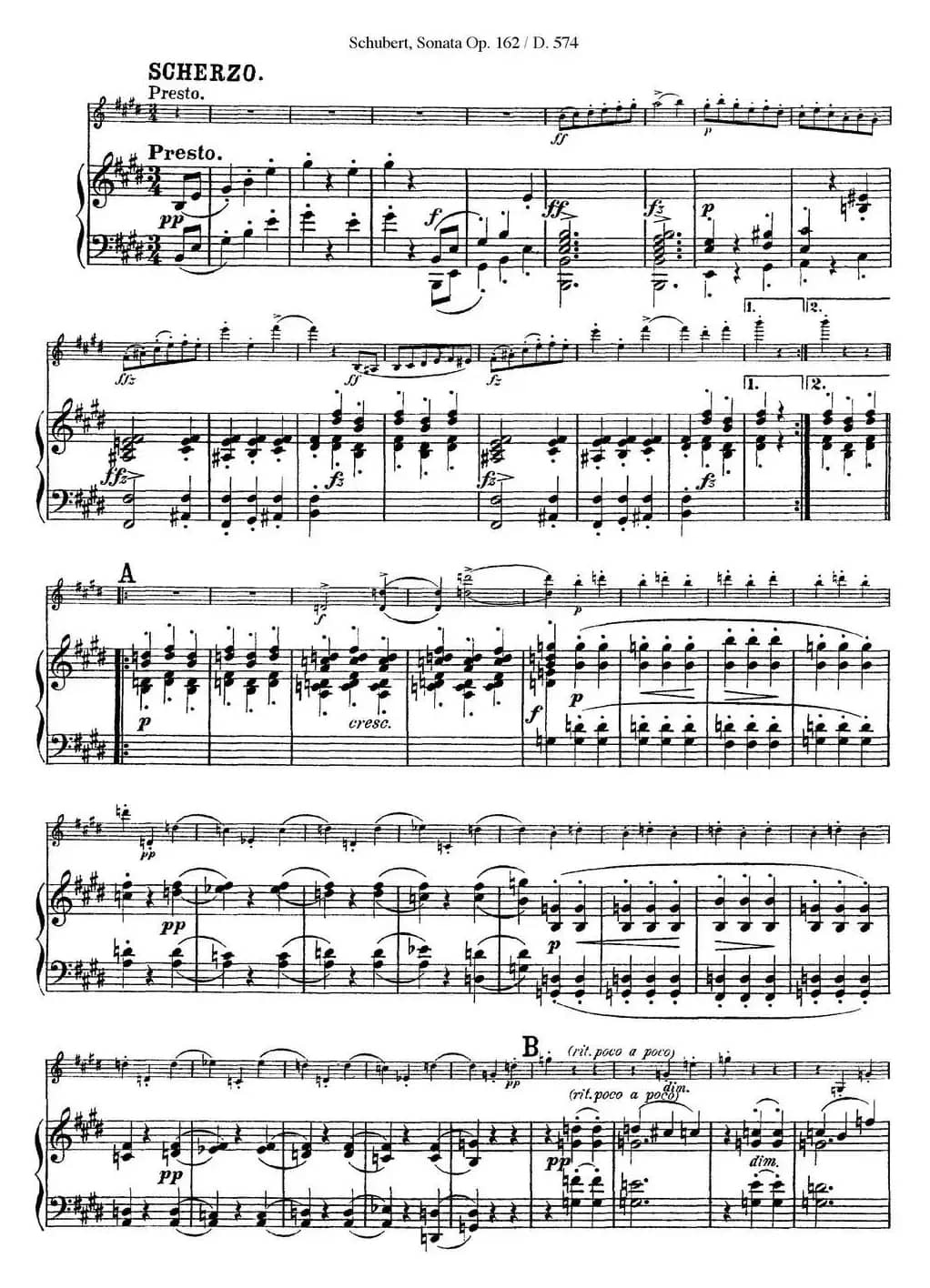 Violin Sonata in A major Op.162 D.574（小提琴+钢琴伴奏）