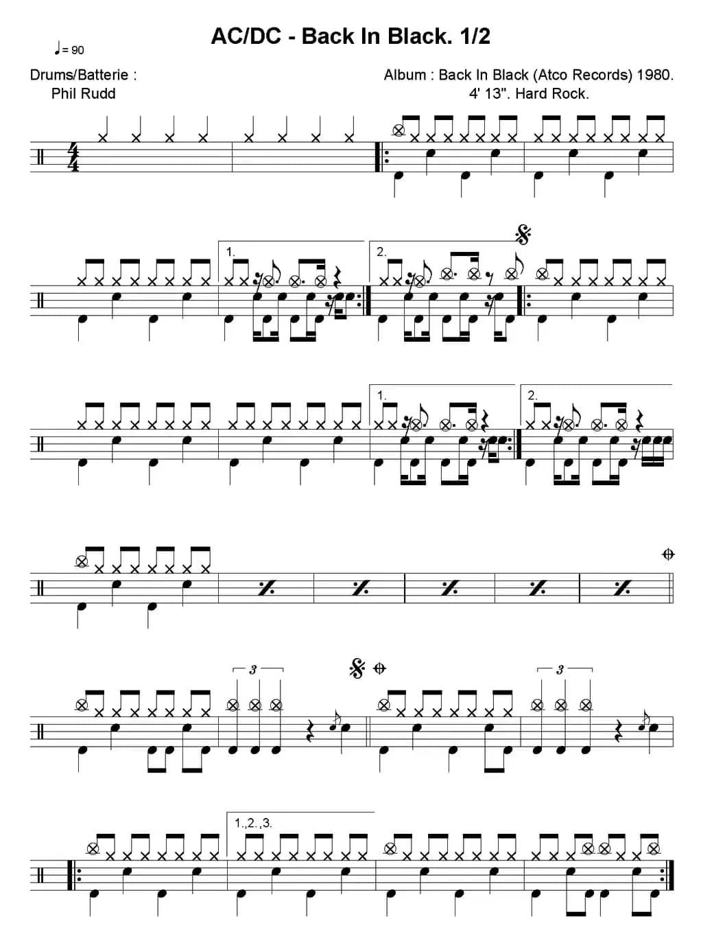 爵士鼓谱：AcDc - Back in black