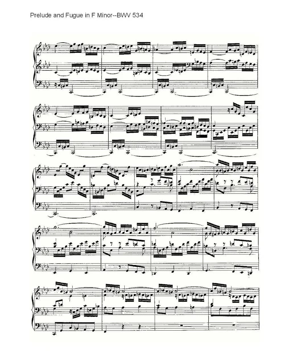 Prelude and Fugue in F Minor--BWV 534 (管风琴谱)