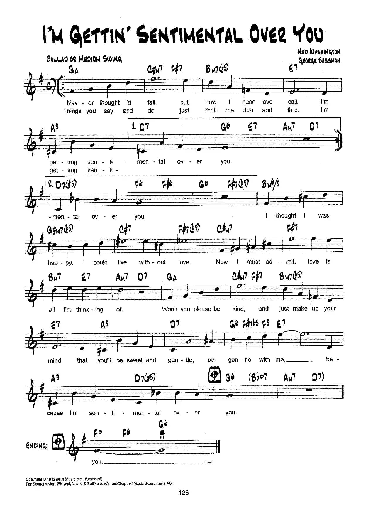 降B爵士乐谱：I'M GETTIN' SENTIMENTAL OVER YOU