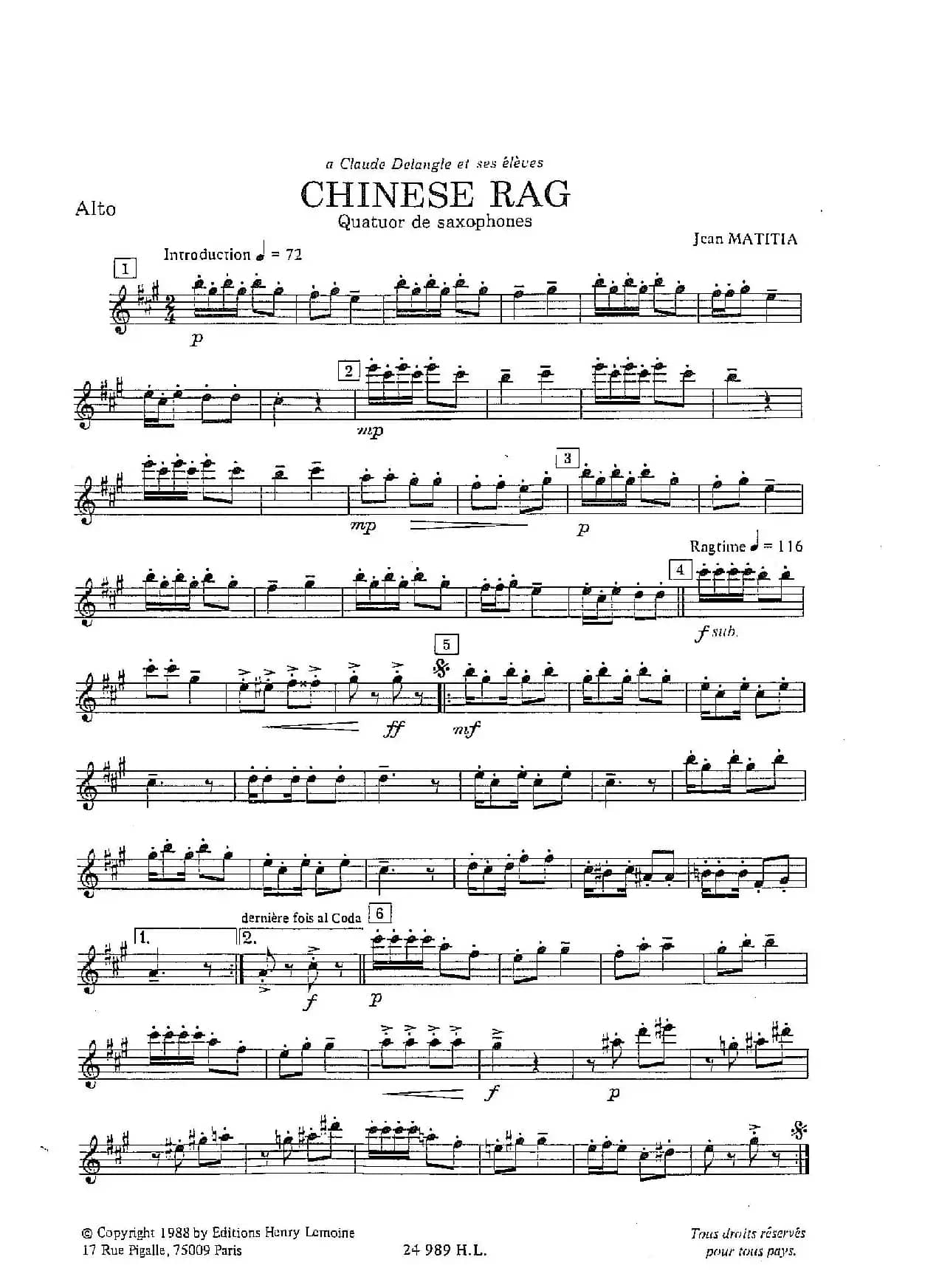 Chinese Rag （四重奏总谱+分谱）