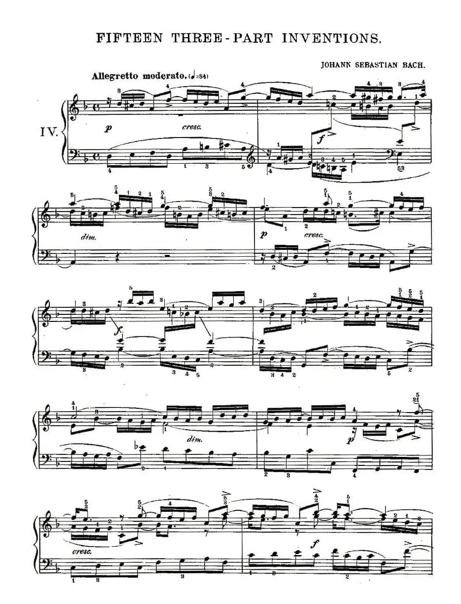 FIFTEEN THREE-PART INVETIONS之四（15首3部创意曲之四）