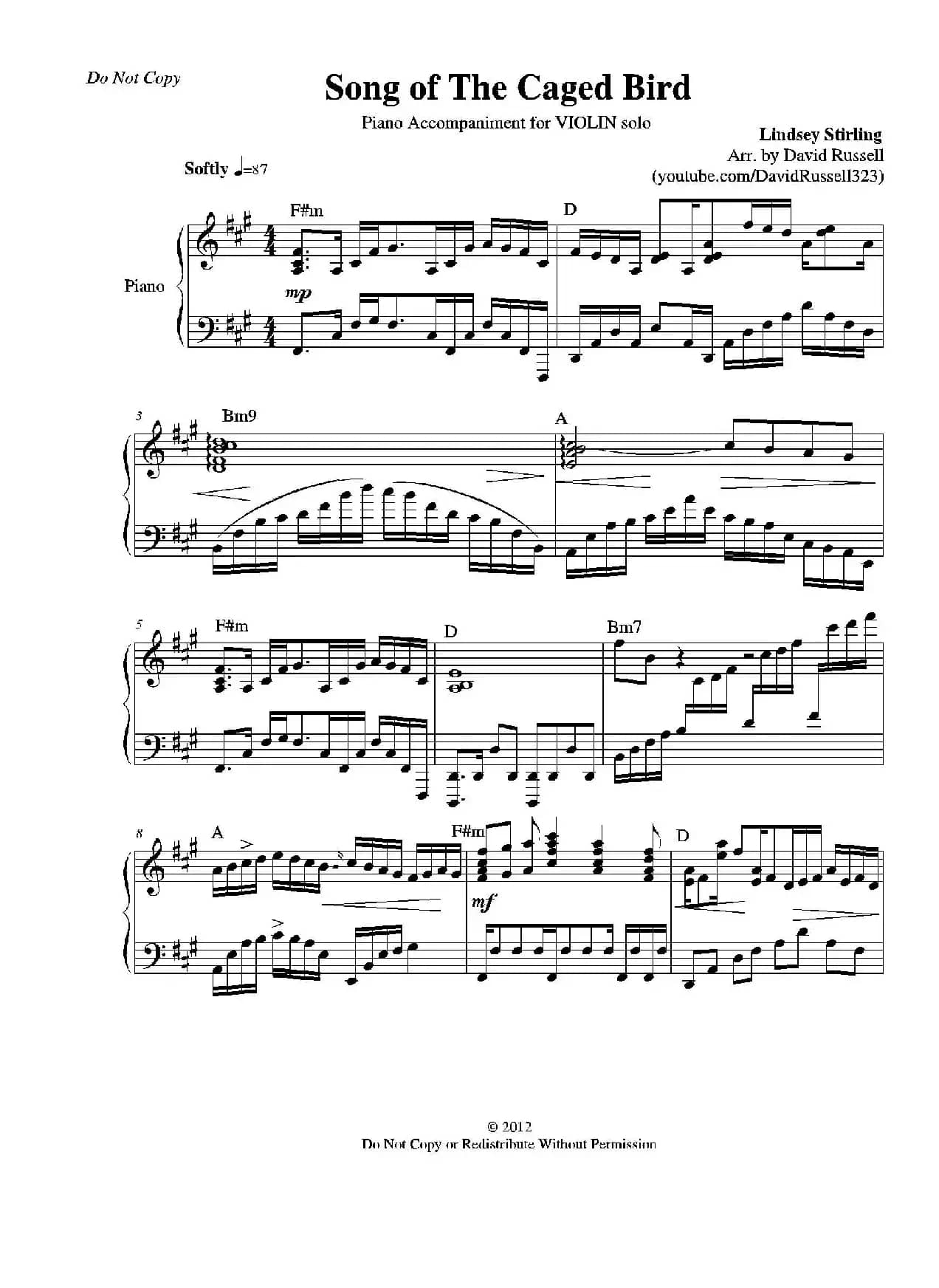 Song of a Caged Bird（小提琴+钢琴伴奏）