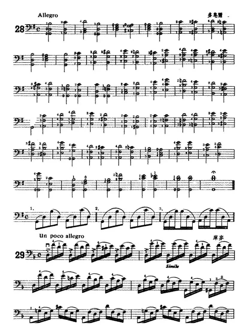 鲍斯特列姆大提琴练习曲（28-30）