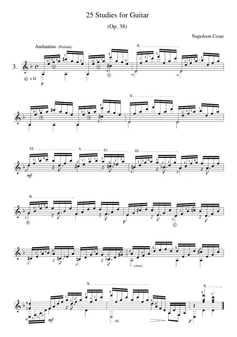 Napoleon Coste《25 Studies,Op.38》（STUDY 3）