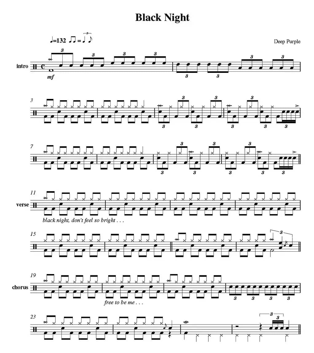爵士鼓谱：Deep Purple - Black night