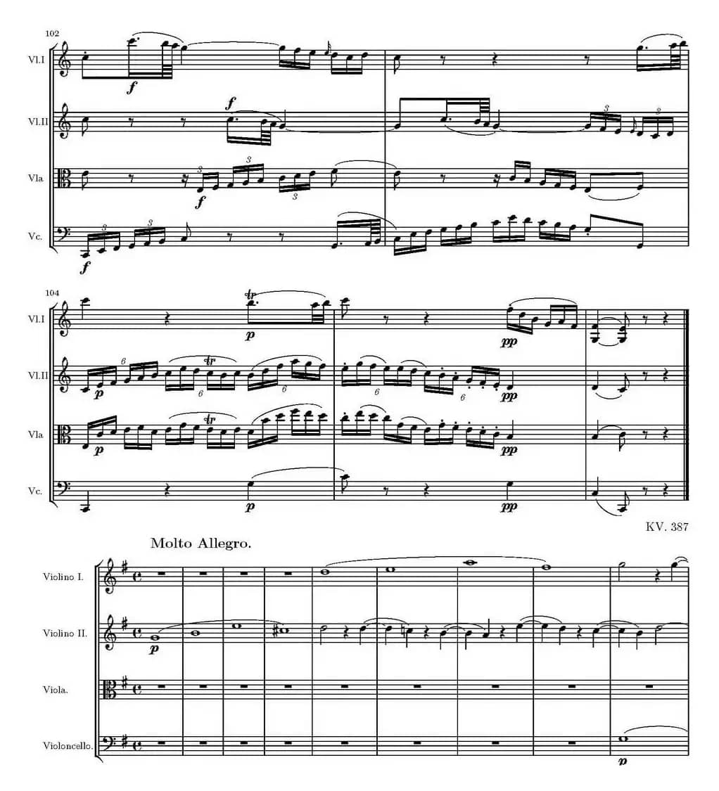 String Quartet KV.387（G大调弦乐四重奏）