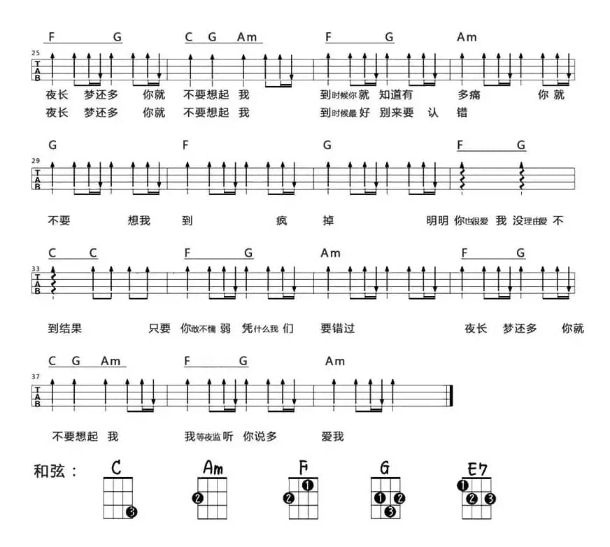 你就不要想起我（尤克里里弹唱谱）