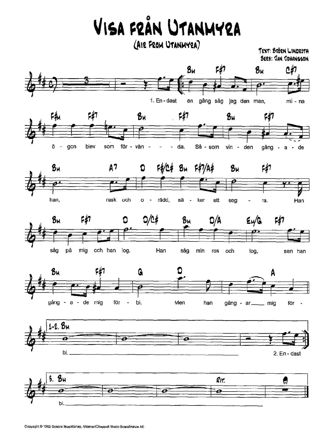 降B爵士乐谱：VISA FRAN UTANMYRA