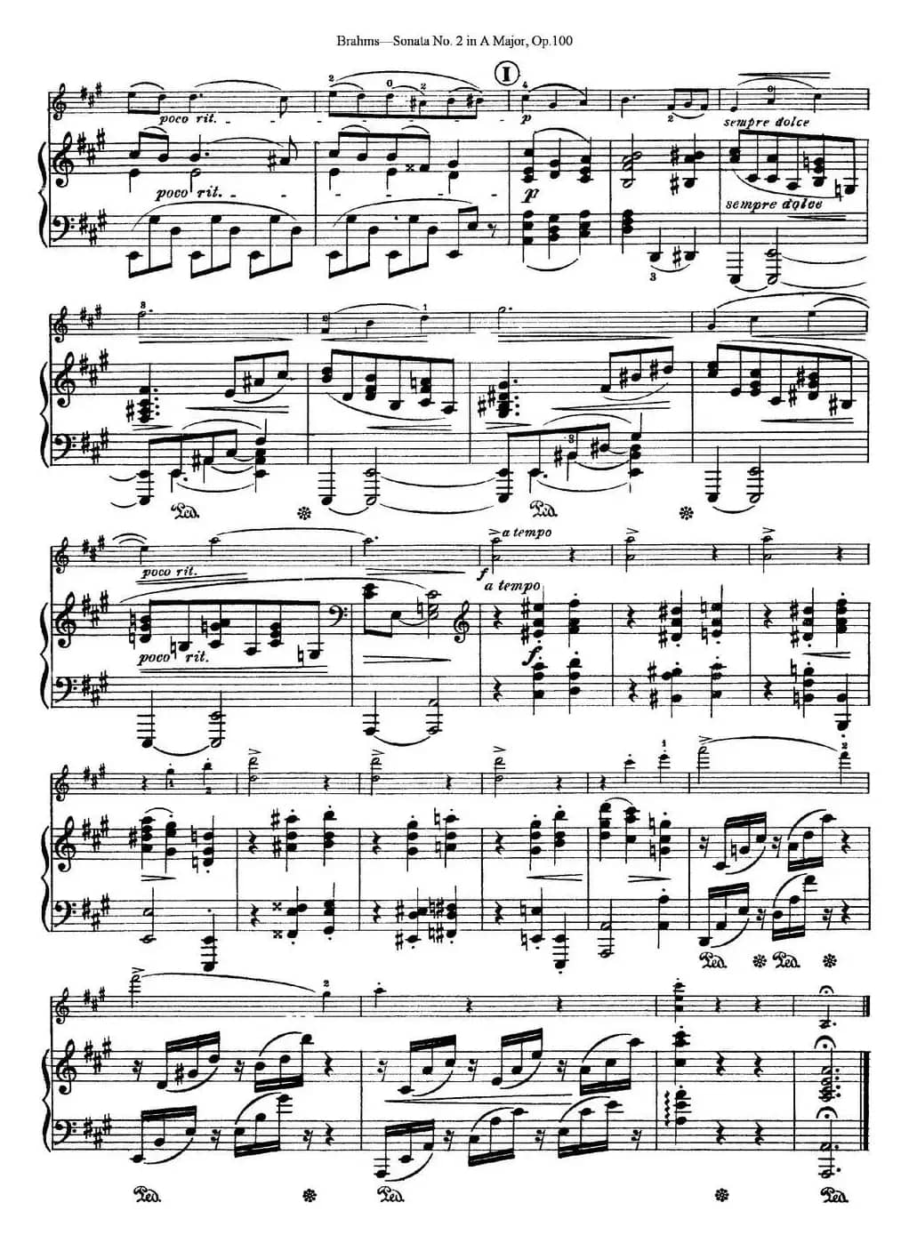 Violin Sonata No.2 in A Major Op.100（小提琴+钢琴伴奏）