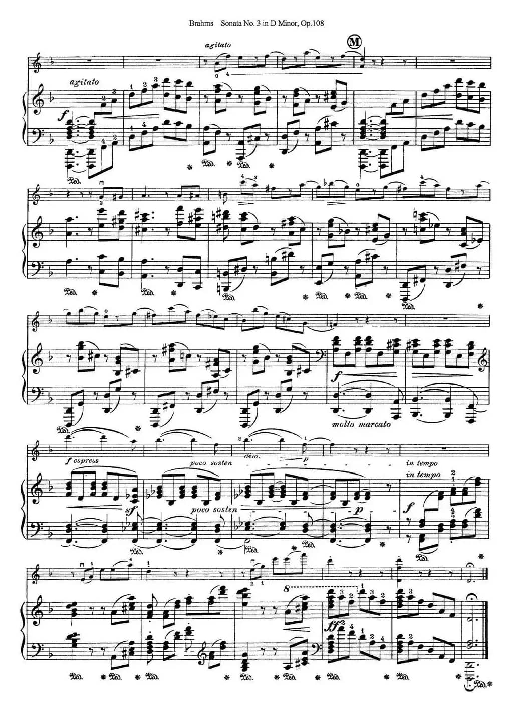 Violin Sonata No.3 in D Minor Op.108（小提琴+钢琴伴奏）