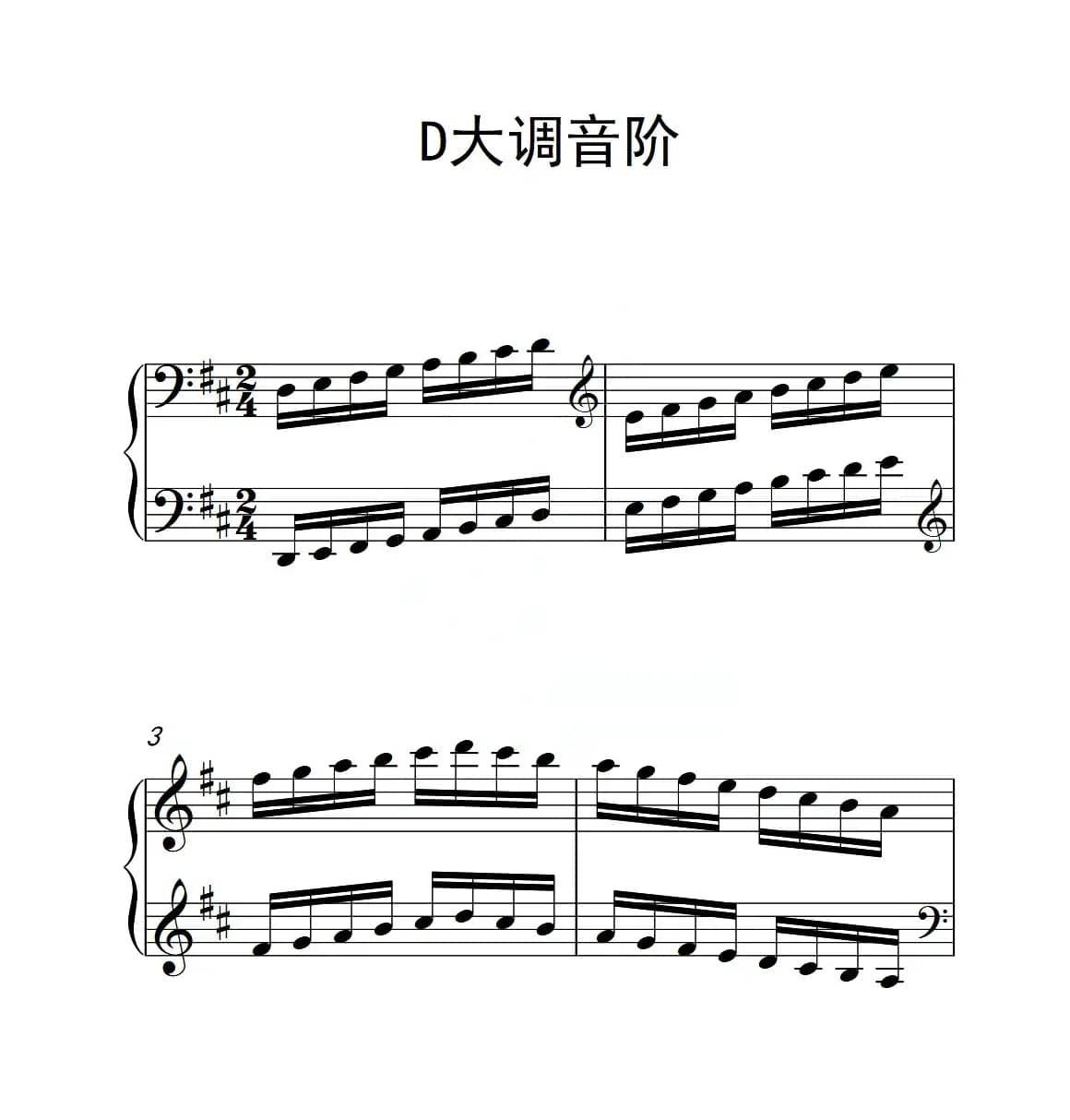 第三级 D大调音阶（中国音乐学院钢琴考级作品1~6级）