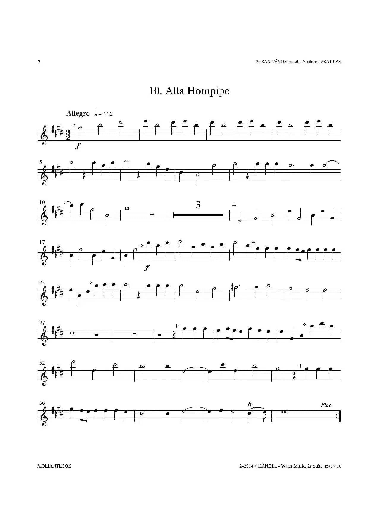Water Music（HWV.349 No.2）（第二次中音萨克斯）