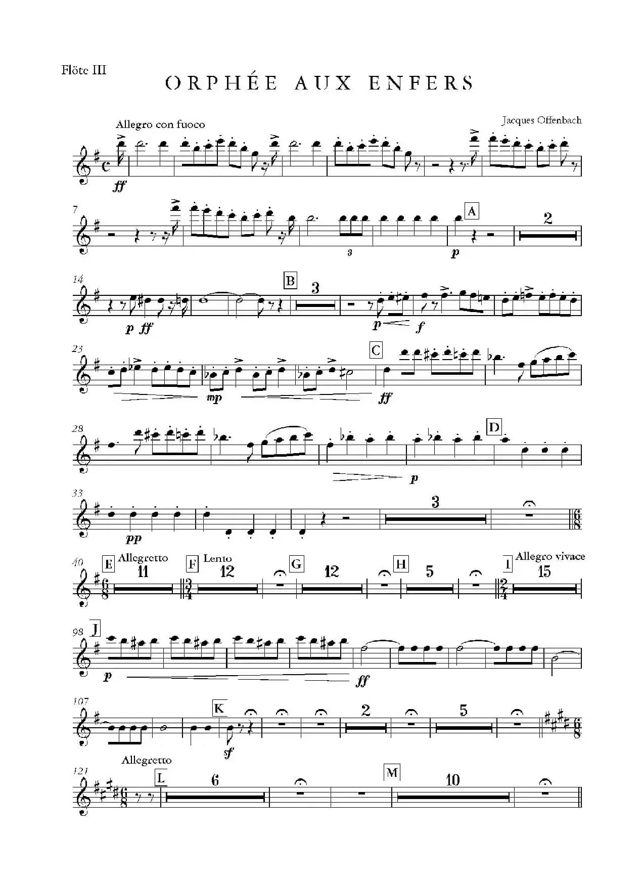 天堂与地狱序曲（管弦乐长笛分谱）